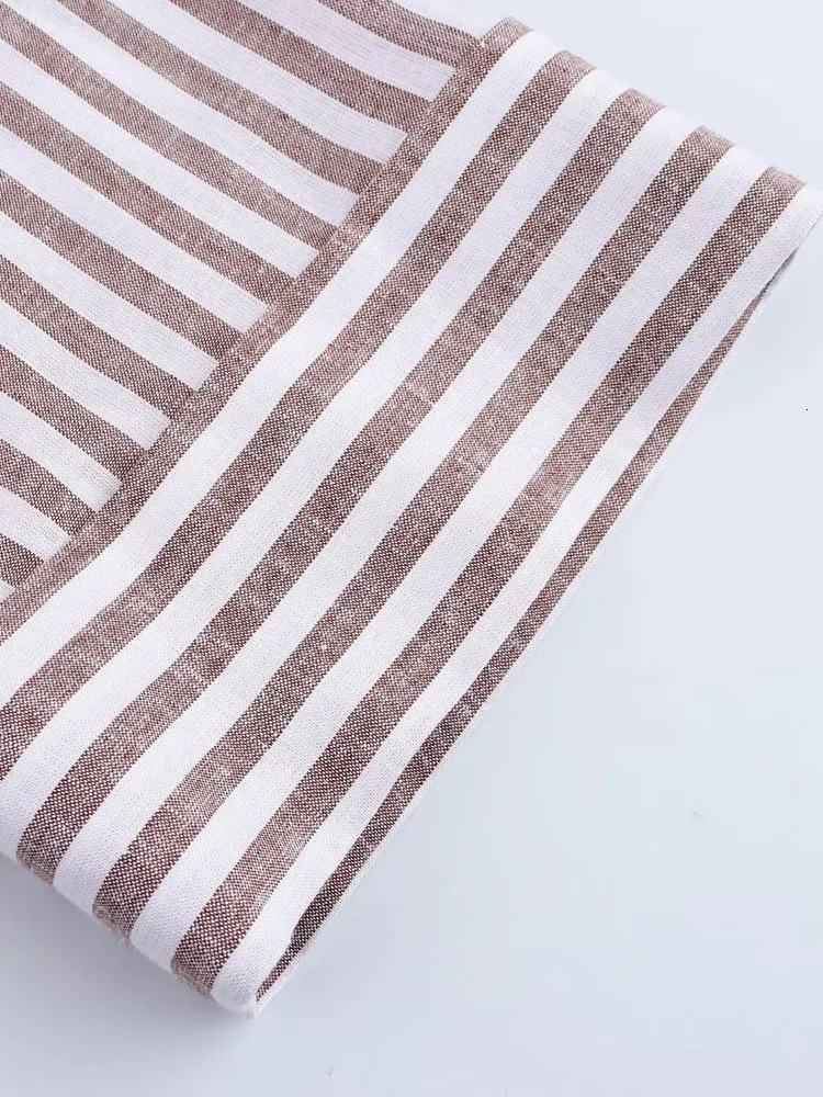Women Summer Linen Shirts Blouses Tops 2025 Vintage Striped Loose Female Elegant Street Top Clothing 250402