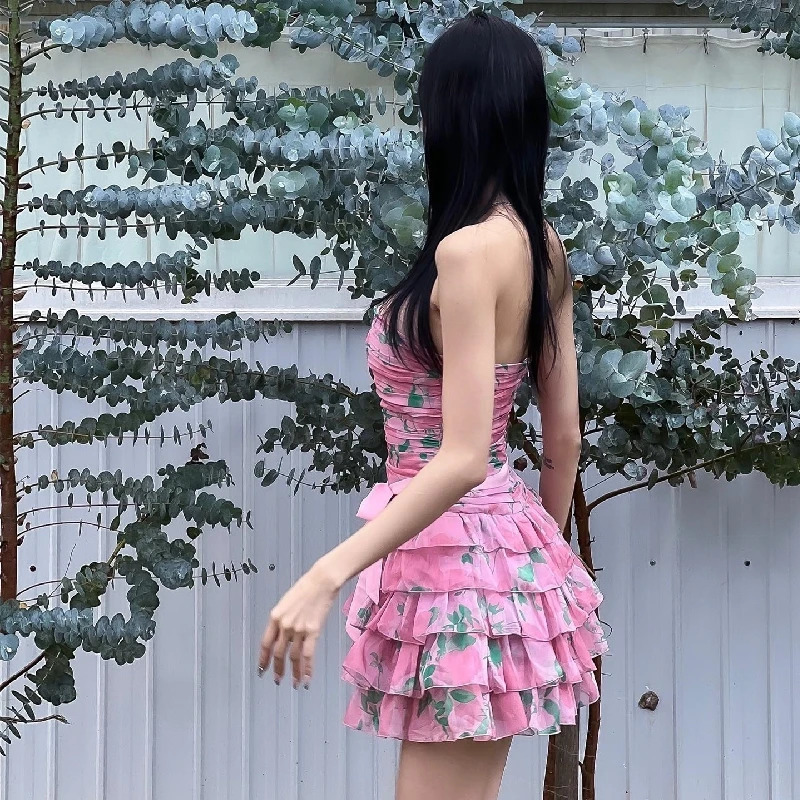 Where Mery Temperment Y2K Printed Dress d Sleeveless Vest Street Nightclub Mini Skirt Sexy Womens Wear 250401