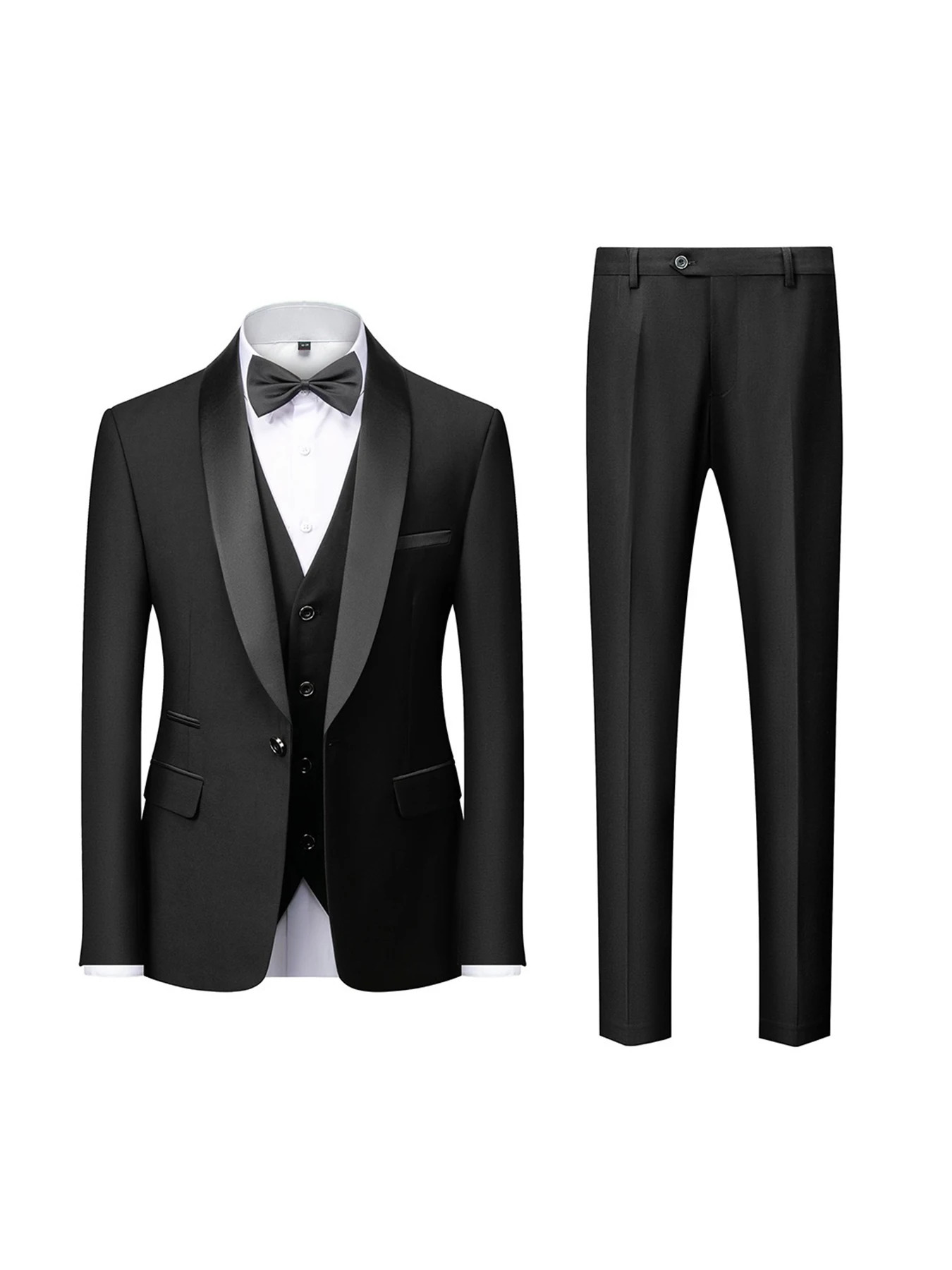 Mens Green Collar Formal Wedding Dress Three Piece Set Orthogonal Set 250402