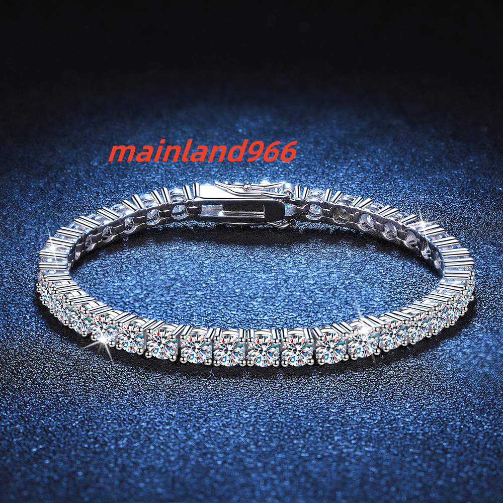 High Quality Platinum Plated Moissanite Tennis Bracelet 3mm 4mm 925 Silver Diamond Link Chain for Women