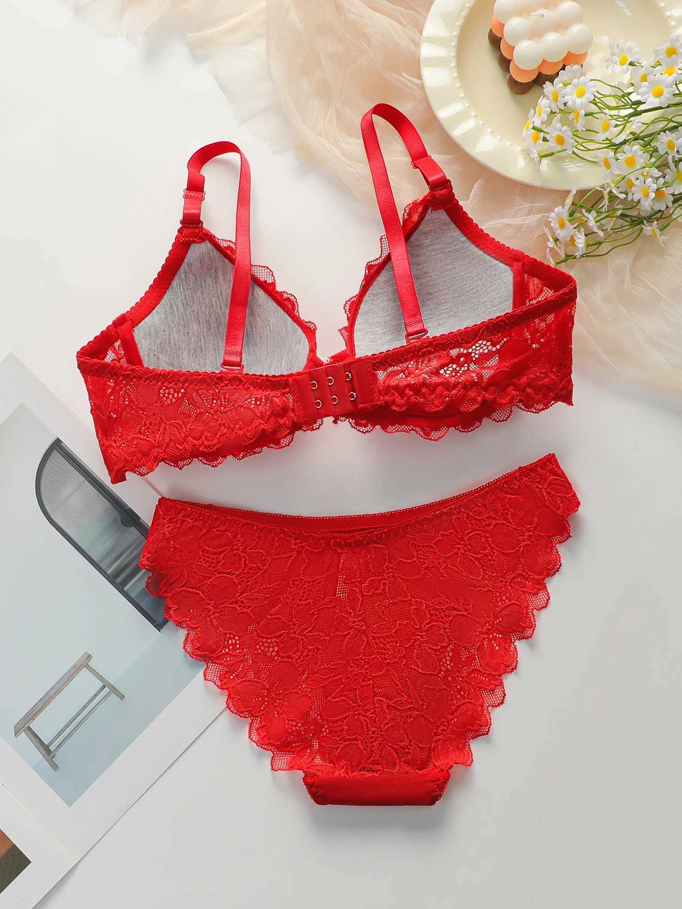 Red Lingerie lace cotton cup 2-piece set sexy and white toned lingerie set womens underwear set J3431XJ251106