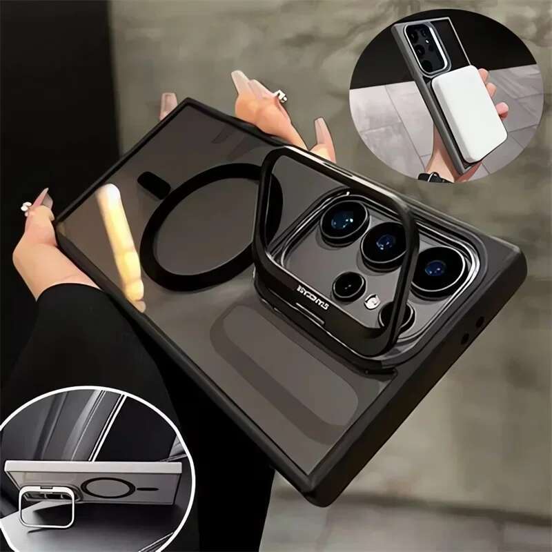 Magsafe Hidden Holder Clear Case For Samsung Galaxy S25 S24 Ultra S22 Plus S23 FE Shockproof Magnetic Wirelesss Charge Cover