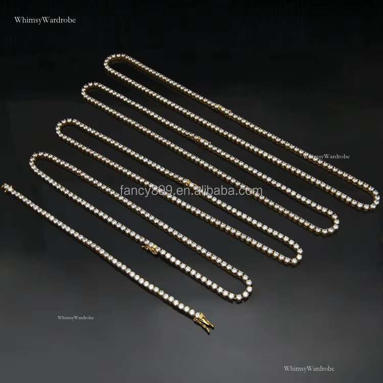 Stainless Steel Real Gold Plated Stone Necklace VVS Moissanite Tennis Chain