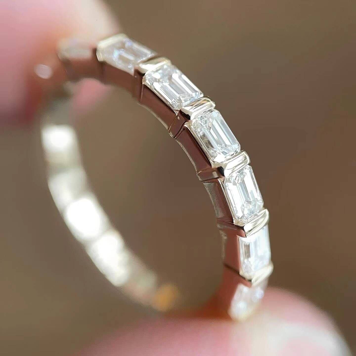 18k Yellow Gold 32 mm Vermeil Engagement Ring VS1 Full Eternity Lab Grown Diamond Band East West Emerald Cut Wedding Band