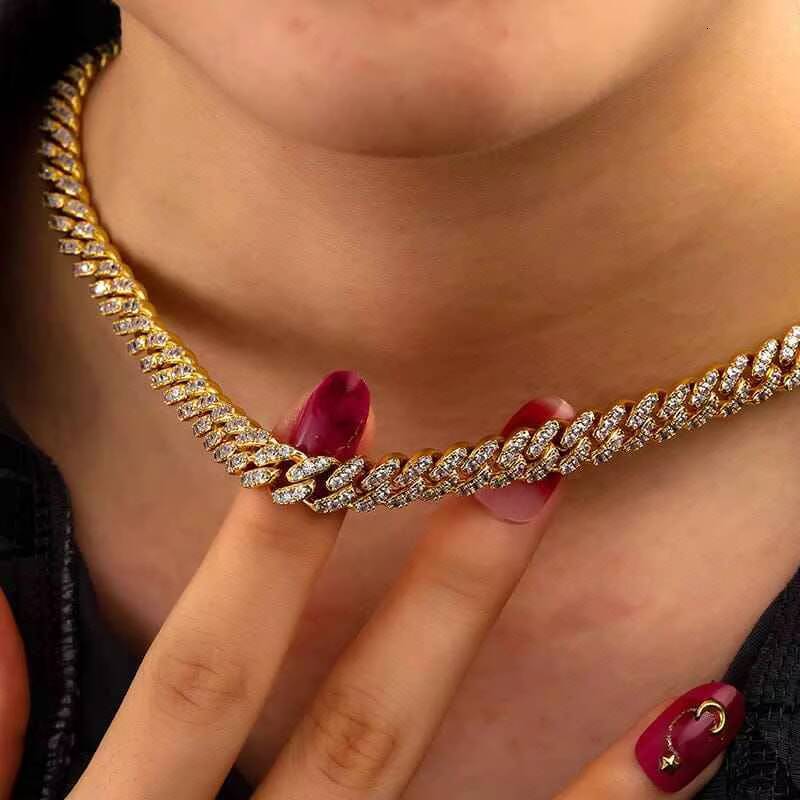 Luxury 8mm Moissanite Cuban Link Chain Iced Out Body Claw Setting Trendy Diamond Necklace Unisex Jewelry