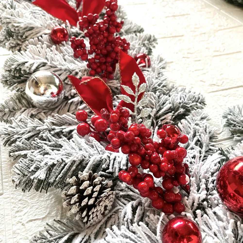 New 2025 Christmas Flocking Flower Garland Door Hanging Christmas Decorations Christmas Wreaths Rattan Upside Down Tree OrnamentXJ251106