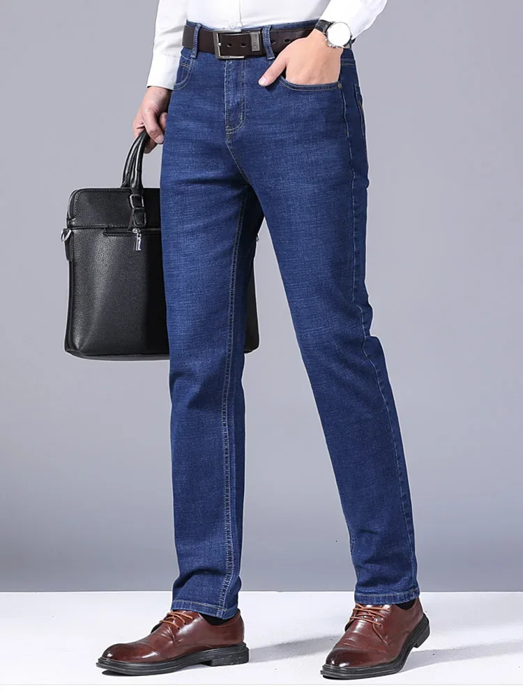 2025 Mens Business Stretch Jeans Korean Fashion Straight Leg Edition Denim Long Loose Pants Trousers 250401