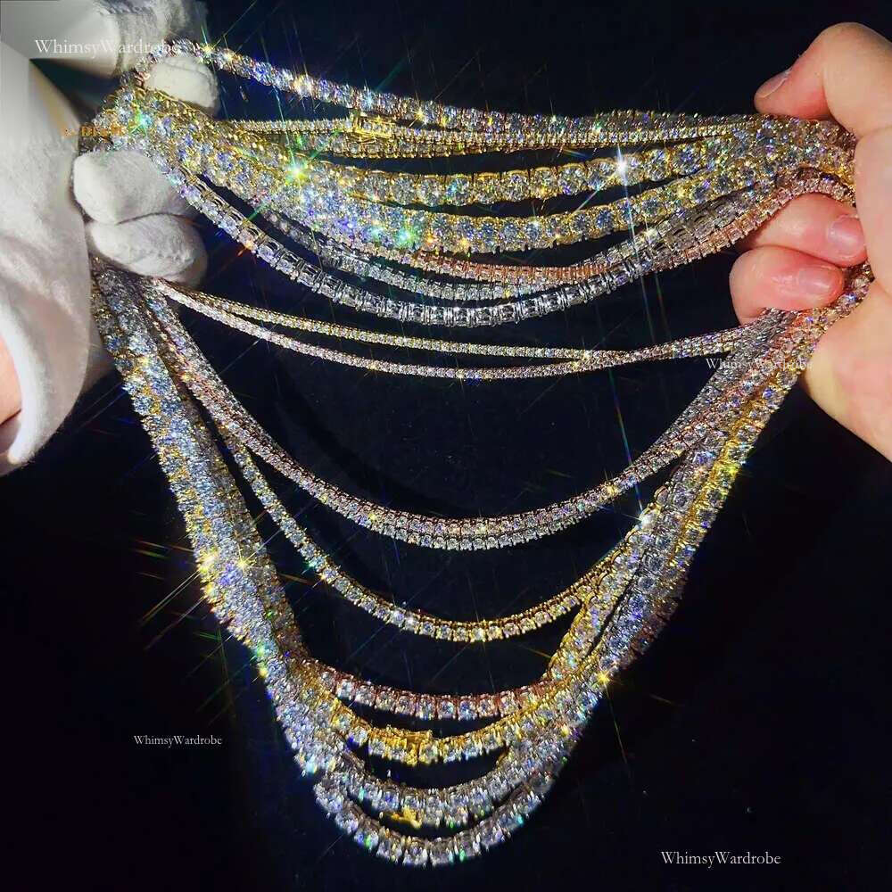 Custom hip hop Jewelry necklace 2mm 3mm Sterg Sier hiphop chain VVS Moissanite Tennis Chain