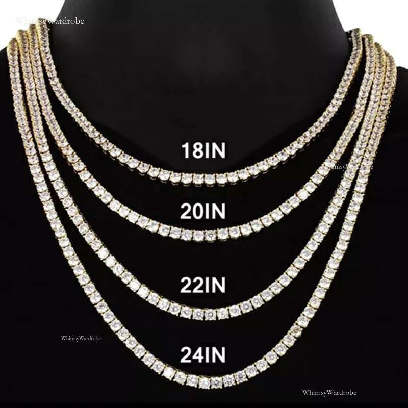 Hot Selg 10K 14K Solid Gold 2mm 3mm DEF Round Moissanite Dia Tennis Chain Wedding Necklace for Men Women
