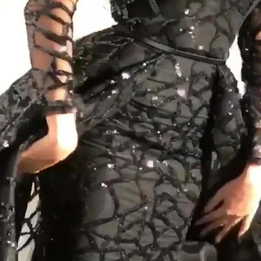 2025 Spring New Womens Dress Round Neck Long Sleeve Sparkling Puffy Evening Dress