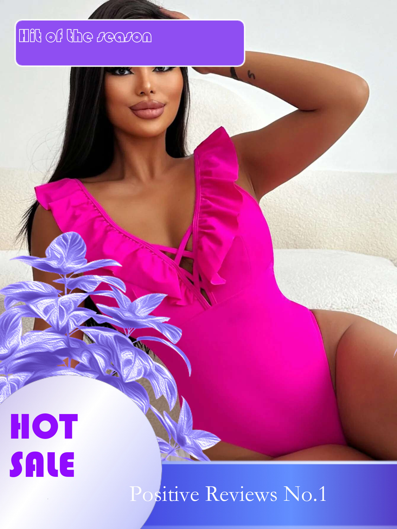 Dongdumaoyi Sexy One Piece Swimsuit Women S Hot Pink Deep V Neck Ruffle Swimwear Summer Beach Vacation Backless Bathing Suit Monokini