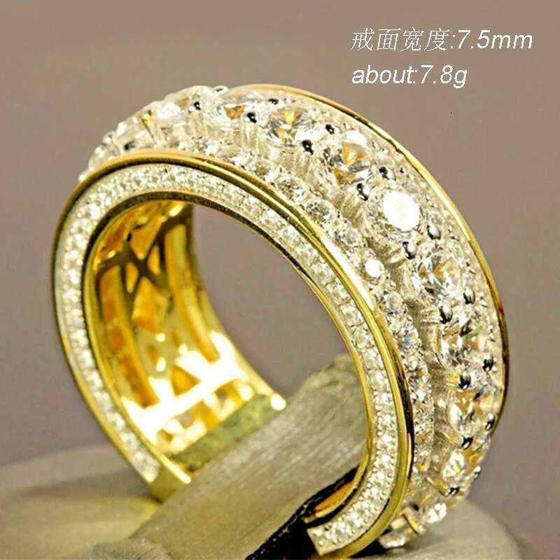 Pure 14k Color Gold Full Dia Round Ring for Women Men Wedding Engagement Party Accessories Gift Jewelry Rings