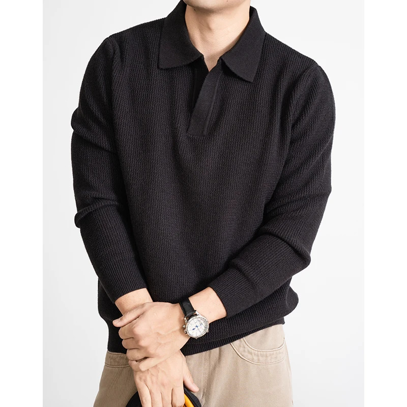 Autumn Woolen Fabric Texture and Winter Mens Long Sleeve Sweater Old Money Style Collar Knit 251105