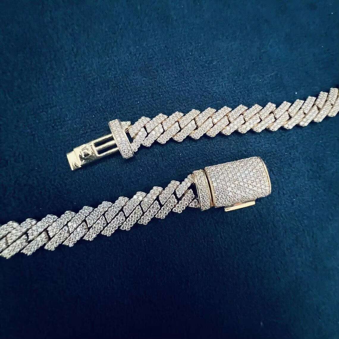 Luxury Elegant 13mm Raised Prong Set Cuban Chain Moissanite Studded Cuban Link Chains for Sale at Best Prices
