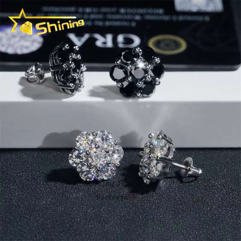 GRA Certificated Pass Diamond Tester Men Earrings 925 Sterling Silver Screw Back Solid Back 15MM Cluster Earrings Studs