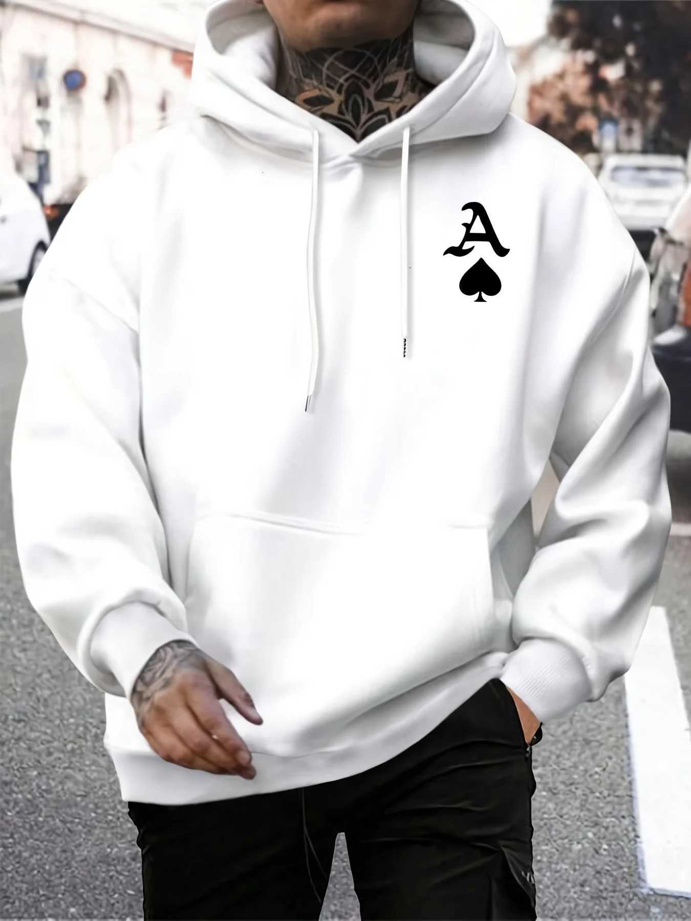 Mens autumn and winter casual fashion loose skull pattern printed long sleeved hooded sweatshirt warm pullover W251106