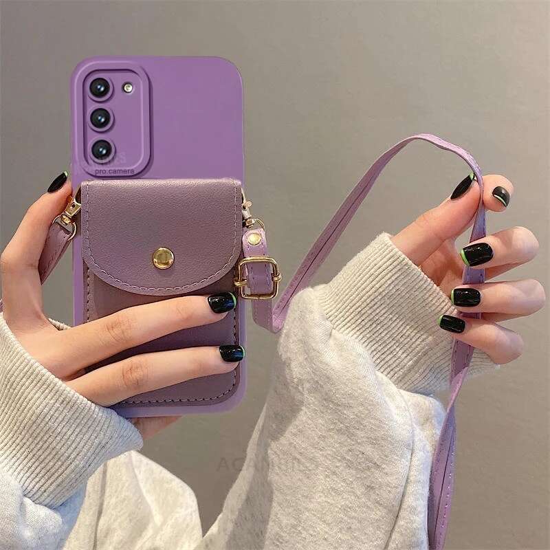 S24ultra S 24 23 22 Crossbody Card Slot Bag Holder Case For Samsung Galaxy S24 S23 S22 S20 S21 Plus Ultra Fe Cord Silicone Cover