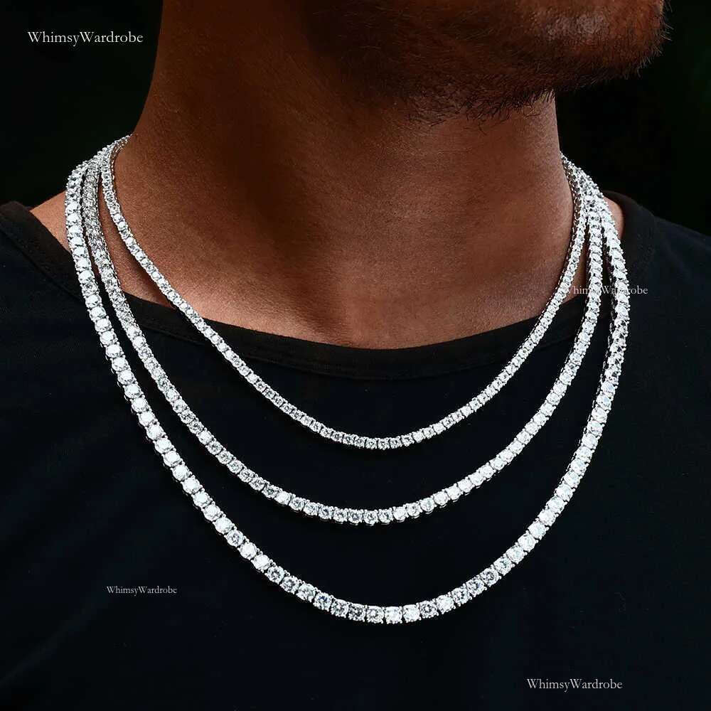 Pass the test 3 mm 4 mm 5 mm round cut Ice Cube Zirconia Tennis K-Chain Hip Hop high quality CZ box buckle necklaces for men and women gifts