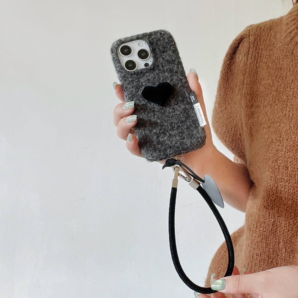 Autumn and Winter Plush Heart Phone Case Compatible with iPhone 17/16 Pro Simple Solid Color Case iPhone 15/14 Shockproof