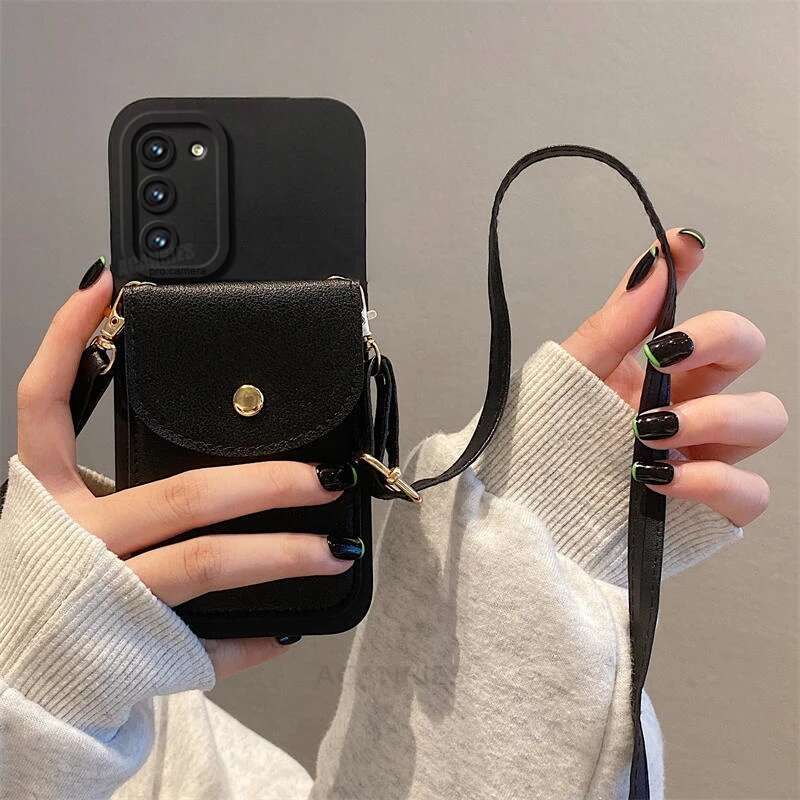 S24ultra S 24 23 22 Crossbody Card Slot Bag Holder Case For Samsung Galaxy S24 S23 S22 S20 S21 Plus Ultra Fe Cord Silicone Cover