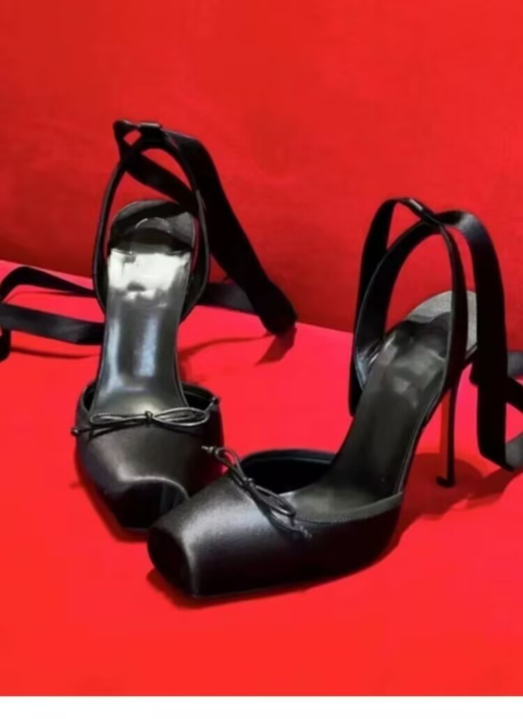 designer shoes new style spring and summer women's ballet high-heeled sandals with satin French straps and stiletto heels and Mary Jane single sh