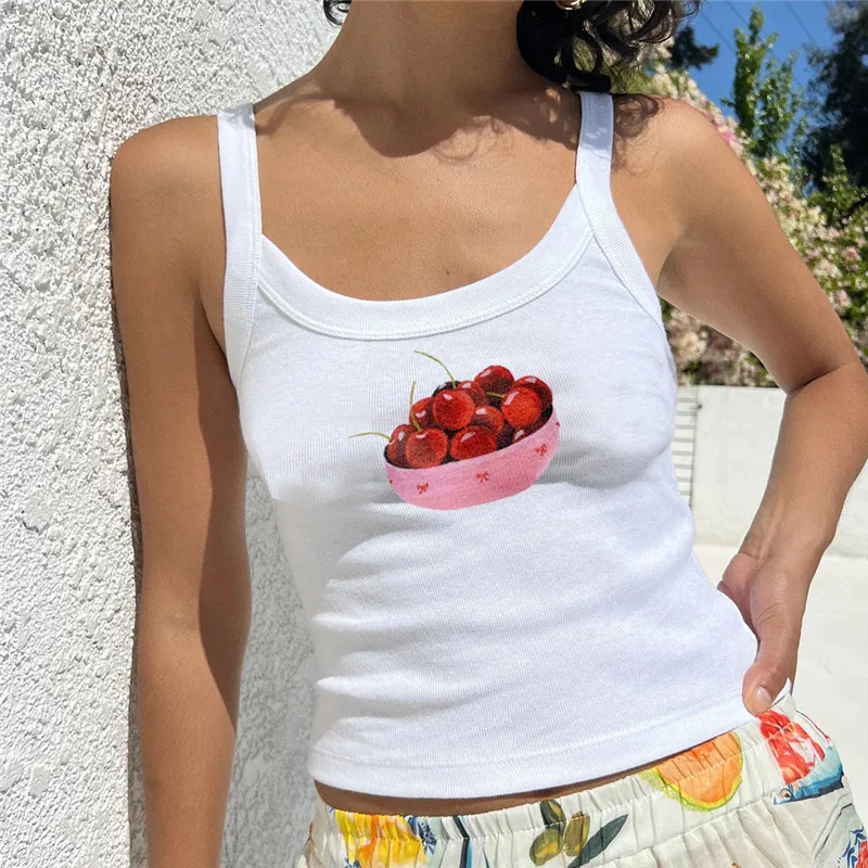 Hirigin Womens Y2k Cute Printed Tank Top Retro Aesthetics Slimming Sleeveless Crop 90s Summer Outing Mini Top 250402