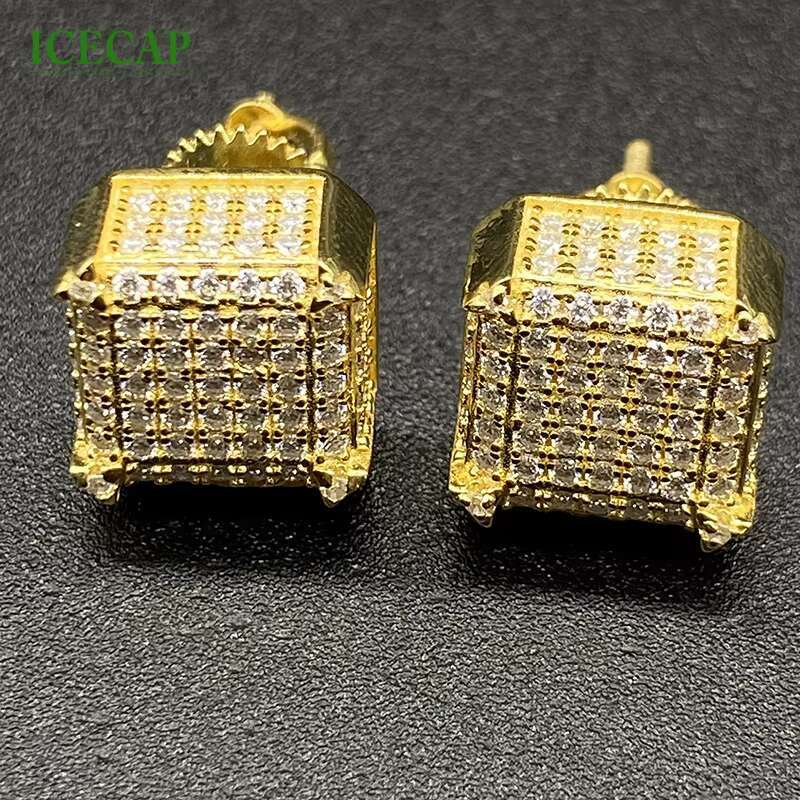 Fine Jewelry Earrings Excellent Cut High Quality Ice Out Earrings Yellow Plated Gift Party Moissanite Earring for Men and Women