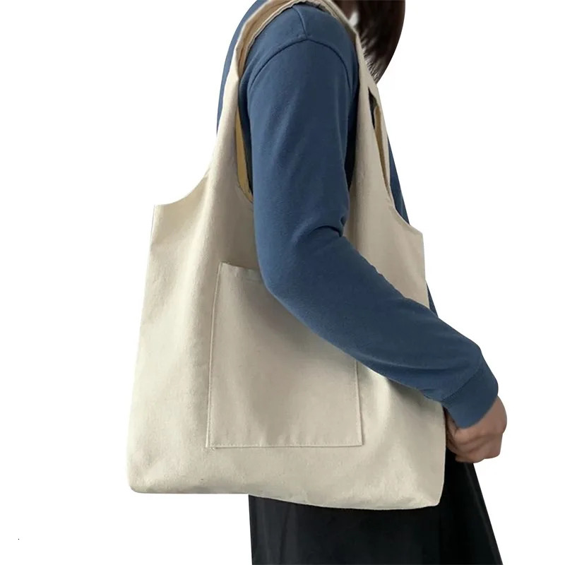 Womens shopping bag canvas commuting vest cotton white black series supermarket grocery handbag school 250401