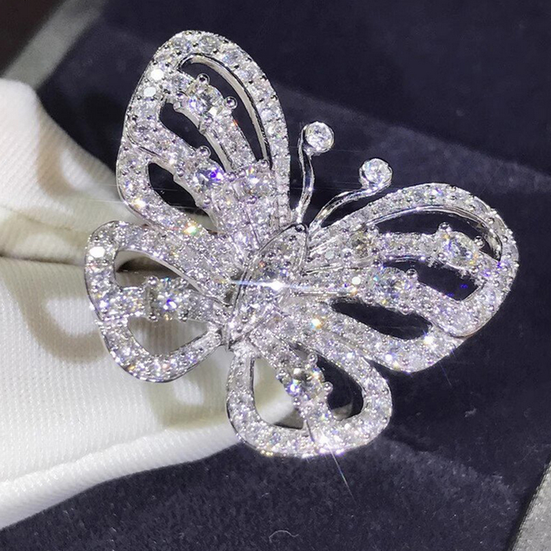 Sparkly Zircon Big Butterfly Rings Women Cute Hollow Butterfly Finger Ring for Gift Party