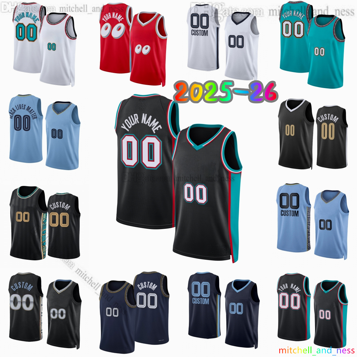 Custom 2025-26 New 12 Morant Printed Basketball Jersey 8 Jaren Jackson 7 Santi Aldama 23 Cedric Coward 5 Vince Williams Jr. 14 Zach Edey 0 Jaylen Wells Jerseys Shorts