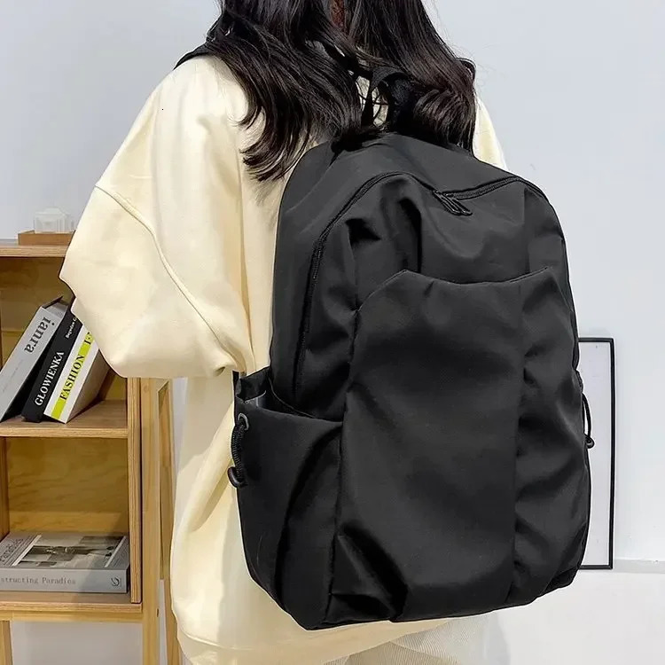Simple Fashion School Bag Large Capacity Student Korean Solid Color Travel Backpack 250402