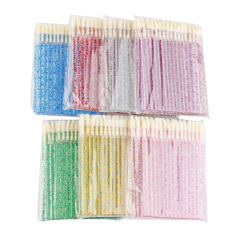 Crystal lip brushes in 7 colors 50 piecespack Disposable lipstick transparent brush Portable cotton swab application makeup cleaning tool 250325
