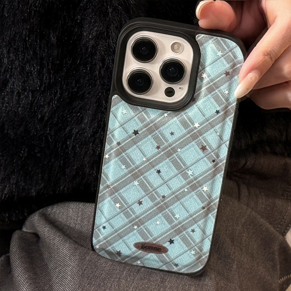 Blue Star Pattern Leather Phone Case Compatible with iPhone 17/16 Pro Solid Color Shockproof iPhone 15/14 Niche 13