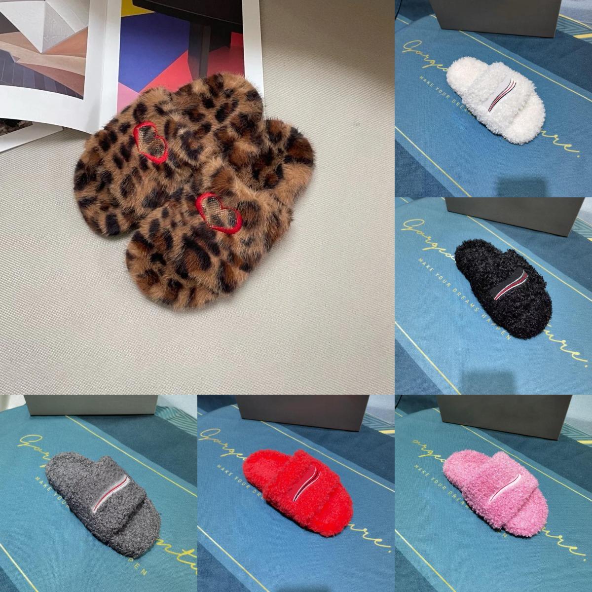 Women Fur Slides Furry Slippers Designer Mules Fall Winter Homewear Slide Men Footwear Paris Luxury Comfortable Fuzzy Flip Flop Fluffy Wool Sandals Size 35-45