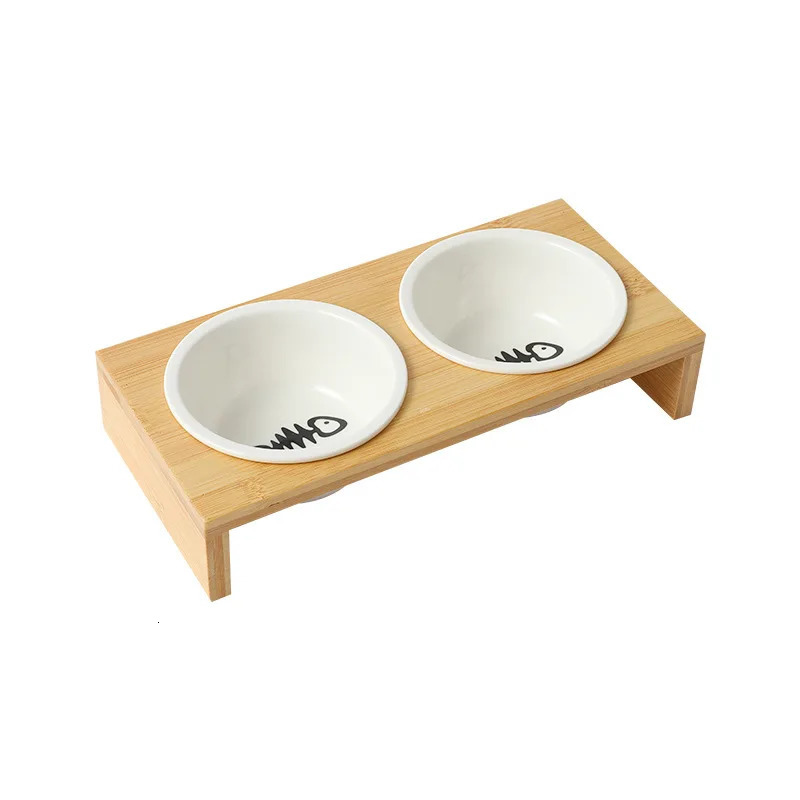 Pet cat dog double bowl single bowl ceramic bowl monkey bread table non sliding double bowl 250403