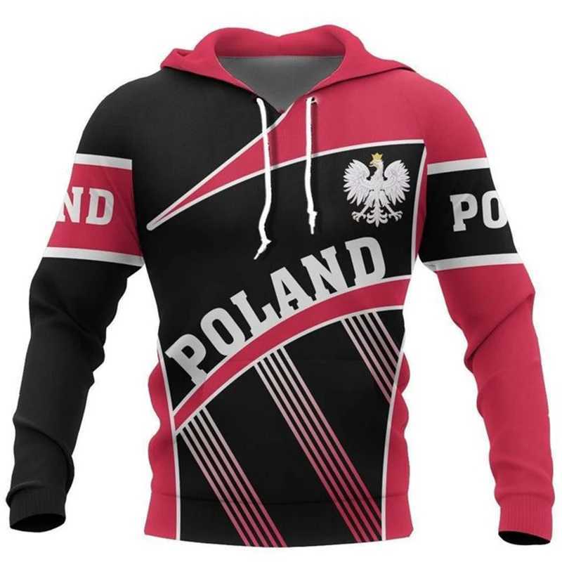 Polish Flag Emblem 3D Harajuku Printed Retro Fashion Mens And Womens Sports Outdoor Leisure Daily Loose Comfortable Hoodie W251106