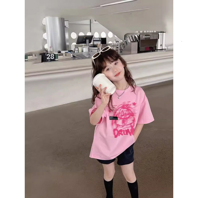 Ddmyshoesvip Girls Short Sleeved Pure Cotton T Shirt New Summer Loose Fit Medium To Large Children S Clothing Cartoon Print T Children S Half Sleeved 