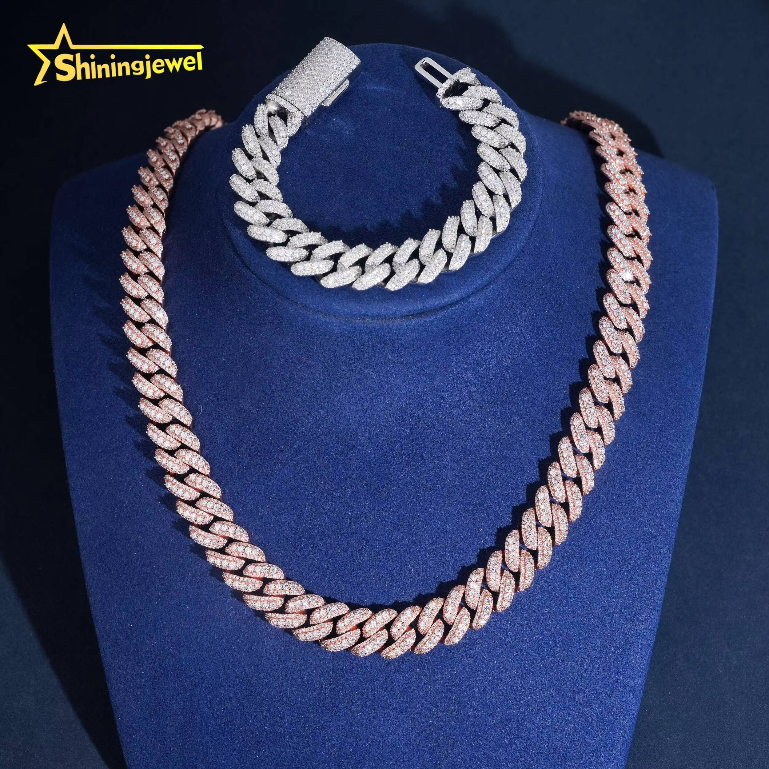 13mm 925 Silver VVS Moissanite Iced Out Fine Hip Hop Jewlery Bracelet Diamond Moissanite Jewelry Cuban Link Chain Necklace