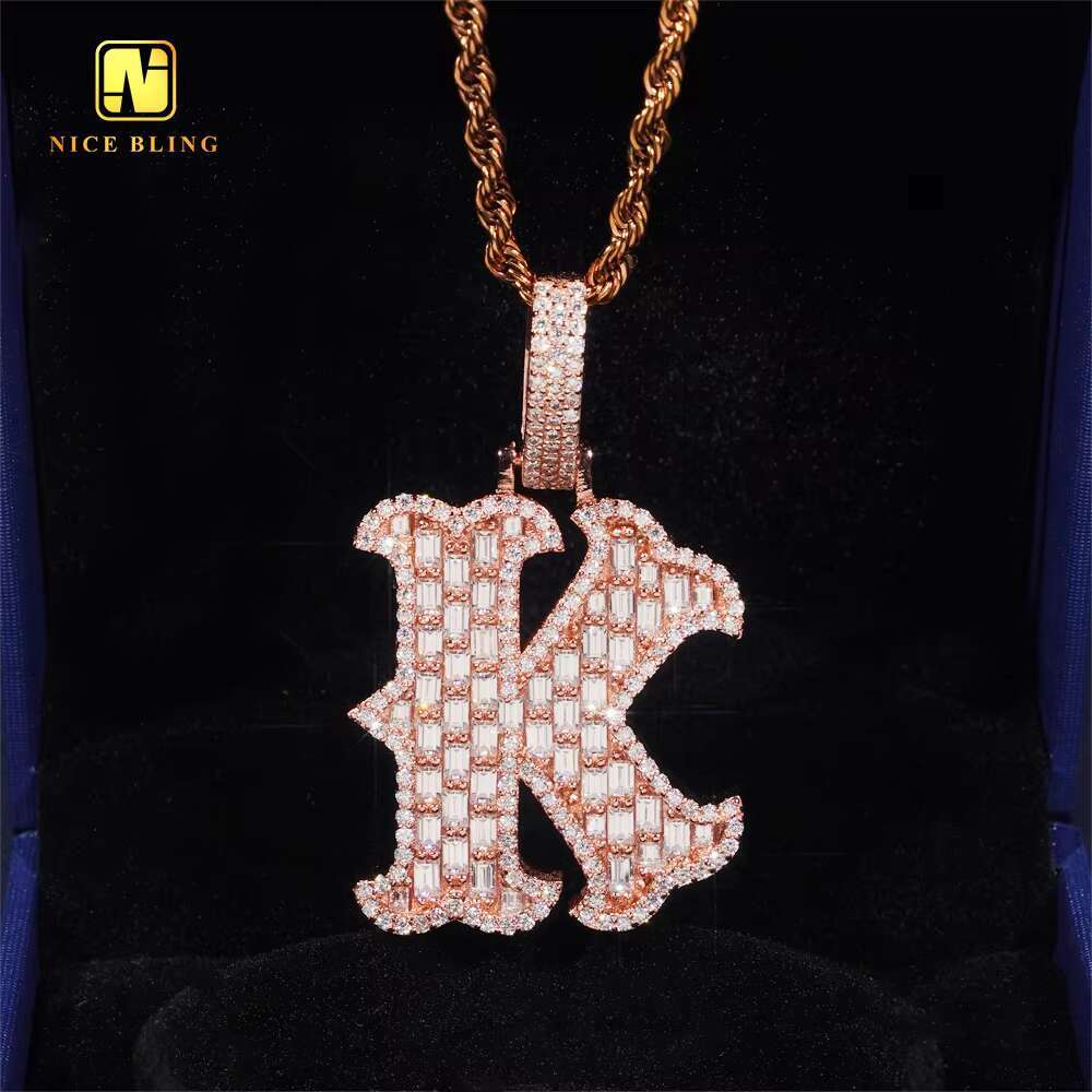 Fashion Hip Hop Jewelry Personalized Letter K Pendant Custom Iced Out 925 Silver VVS Moissanite Diamond Initial Charm Pendant
