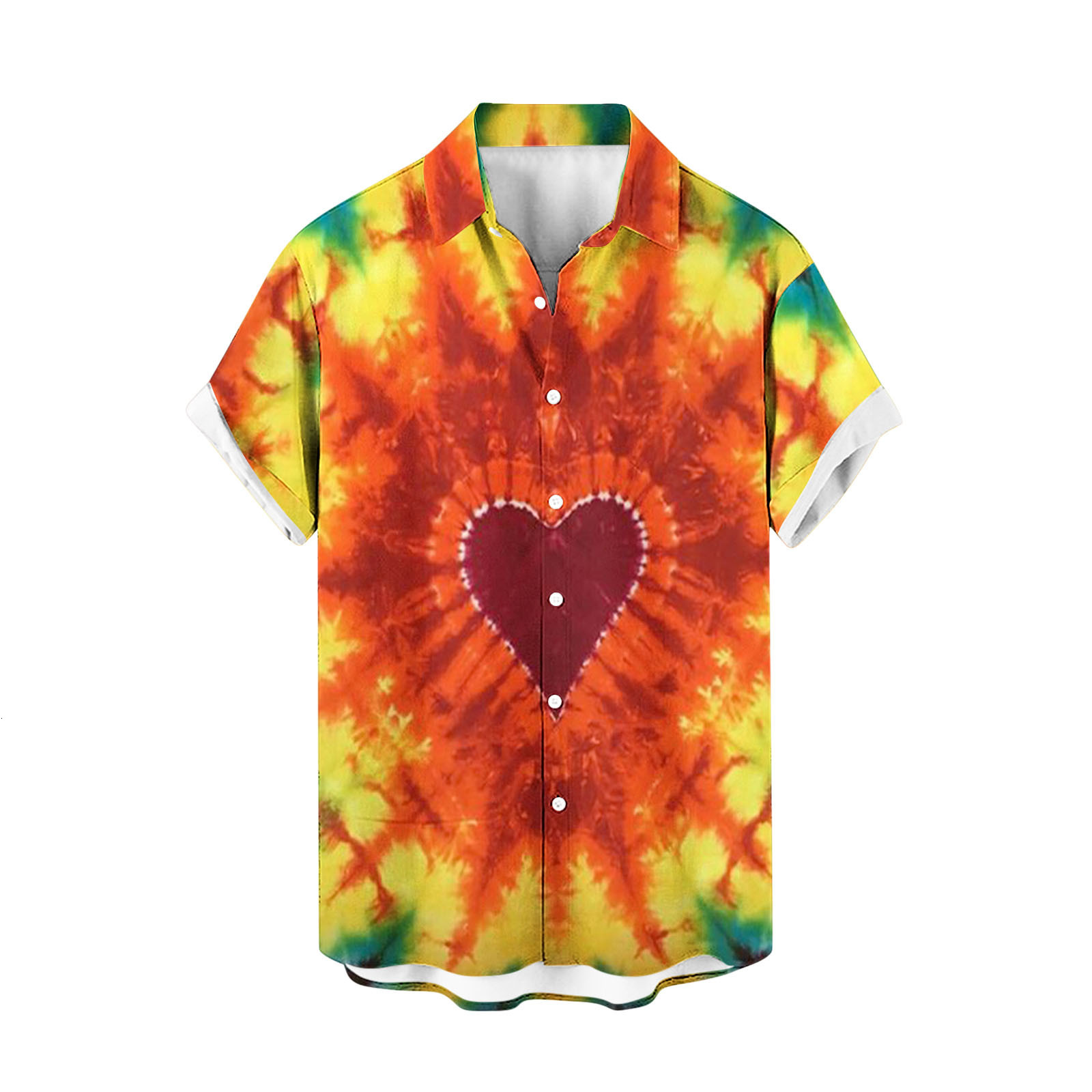 2024 Mens Spring New Four sided Elastic Collar Rainbow Printed Hawaiian Beach Casual Short sleeved Shirt