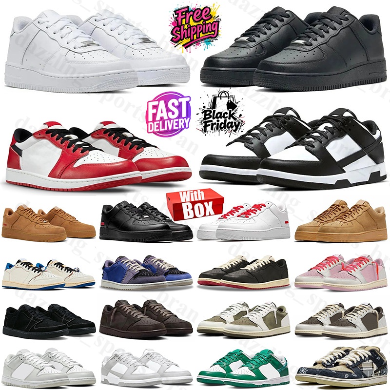 One 1 1s Free Shipping With Box Designer Causal Running Shoes Triple White Supreme Black Chicago OG Pandasneaker Mens Womens Outdoor Causal Sports Platform Trainers