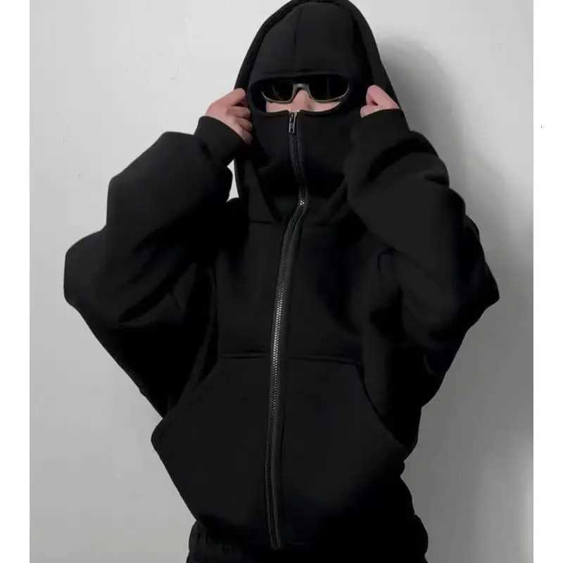 Unisex Hoodie Warm Loose Hooded Jacket Zip-up Casual Jacket with Face Mask for Autumn Winter Outdoor Sports Streetwear W251106