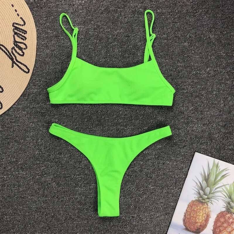 Neon Yellow Green Swimsuit Women Sexy Solid Push Up Micro Bikini 2024 Brazilian Summer Beach Bathing Suit Thong Swimwear Biquini