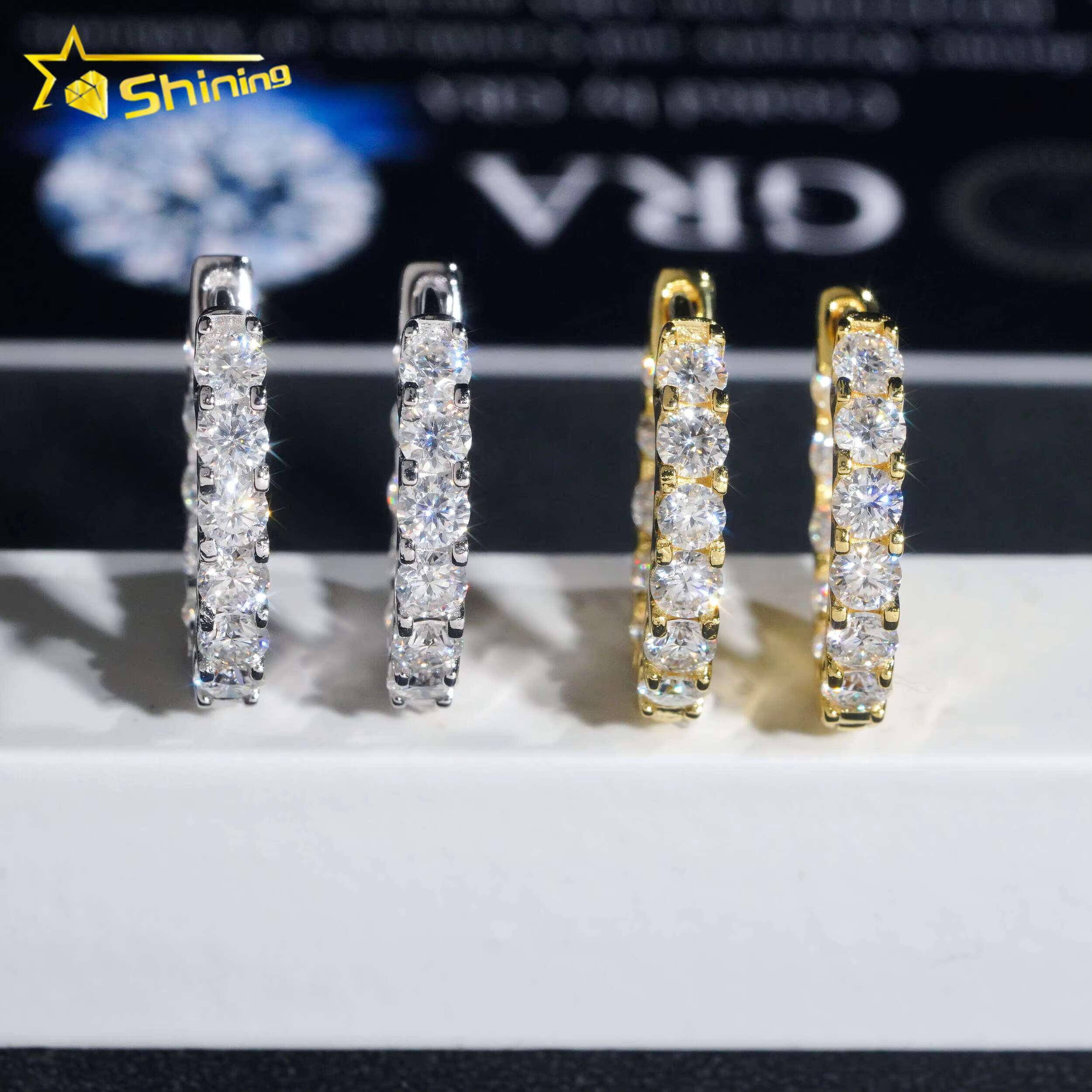 Pass Diamonds Tester GRA Moissanite 3.0mm Hoop Earrings Ready to Ship 925 Silver Gold Plated Hoop Fashion Jewelry Earrings
