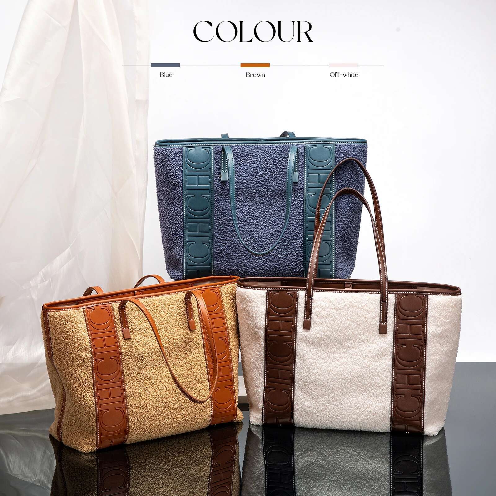 CHCH Women's Tote Winter New Lamb Fleece Large Capacity Handbag Simple Brown Leisure Travel Bag