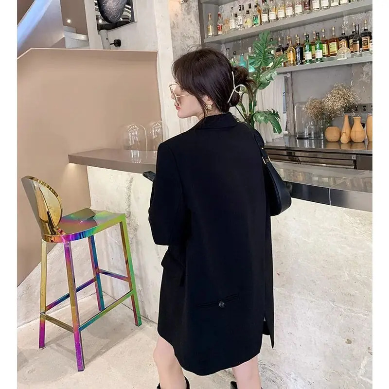 black sports jacket womens spring and autumn long sleeved set Korean fashion loose office womens clothing jacket streetwear buttons 250402