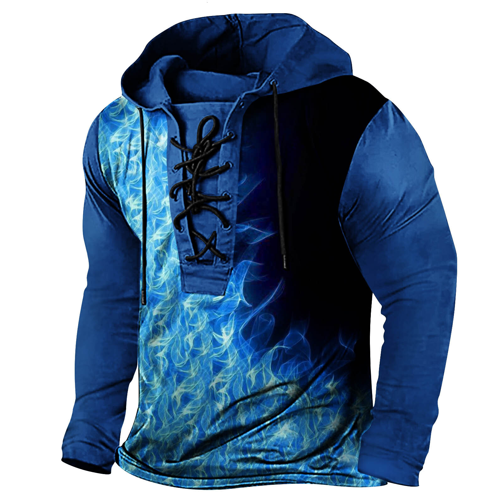 2024 New Spring Mens Digital Printed Tether Large Hooded Long Sleeve T-shirt