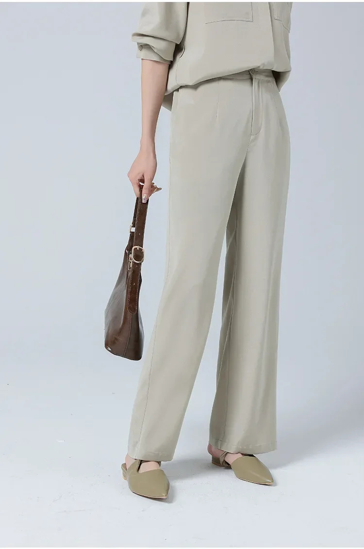 Heavy duty Womens Silk Shirt Pants Set Simple Mulberry Long Sleeve Two Piece Coat 250403