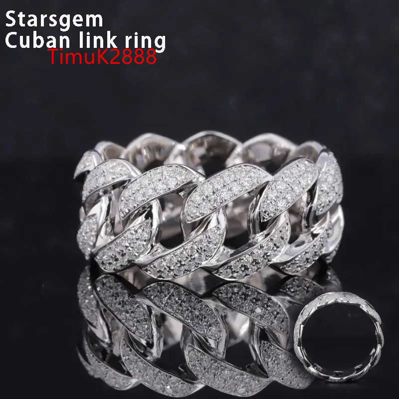 Starsgem Custom Mossonite Cuban 925 Sterling Silver Vvs Mossanite Diamond Hiphop Hip Hop Mens Moissanite Cuban Link Ring