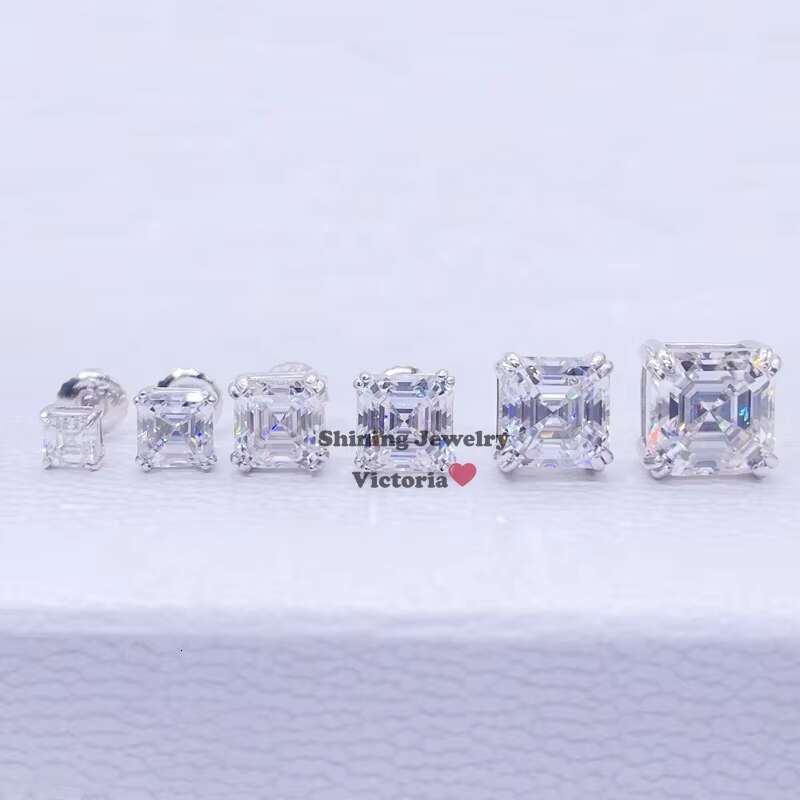 Screw Back Sterling Sier GRA Certidicate VVS D Color Asscher Cut Moissanite Earrings